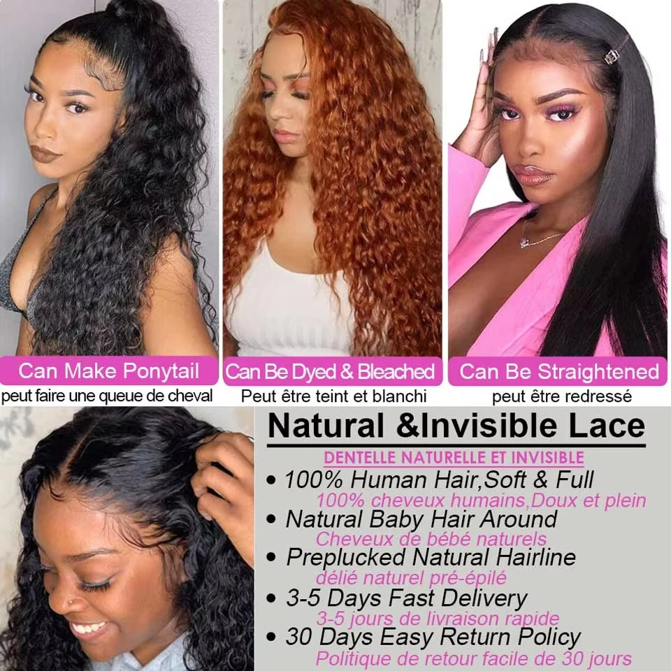 Curly Human Hair Wigs Brazilian Deep Wave Frontal Hd Lace Glueless Wigs Human Hair 40 Inch Water Wave Lace Front Human Hair Wig - Image 5